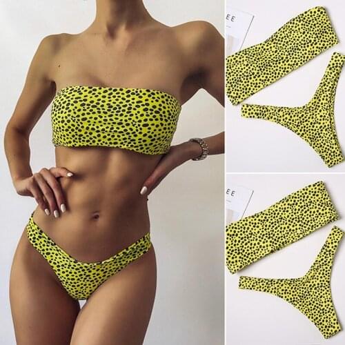Leopard 2 Piece Swimsuit Women Sexy Bikini Set Mid Waisted Swimsuits WomenS Bikini