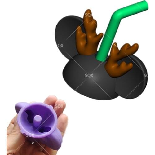 Lovly Christmas Mouse Head DIY Handmade Epoxy Mould Silicone Straw Topper Molds