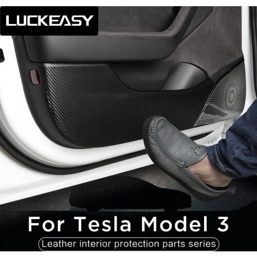 LUCKEASY for Tesla Model 3 2018-2020 Carbon fiber pattern Car door Anti Kick Pad Protection Side Edge Film Protector Stickers