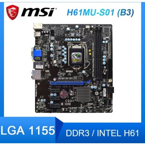 For MSI H61MU-S01 (B3) Motherboard LAG 1155 Intel h61 Used Desktop Mainboard