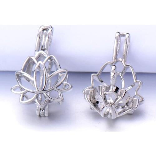 10pc Pearl Cage Locket Pendants Aromatherapy lotus Mini Cage Perfume Essential Oil Diffuser Necklace Locket For DIY Jewelry