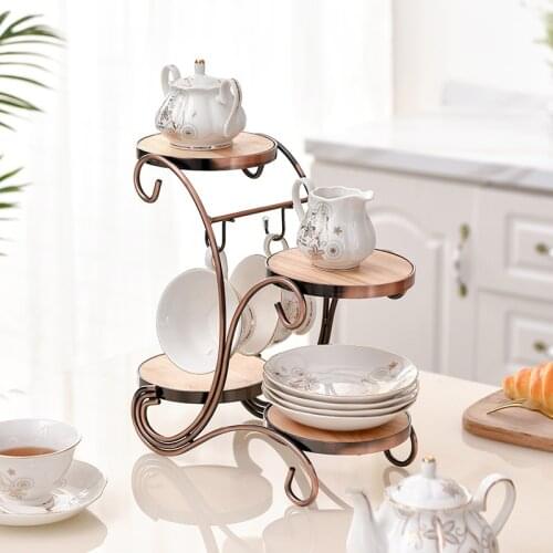 Metal Kitchen European Tea Pot Set Storage Rack Drinkware Organizer Container Shelf Coffee Cups Holder Accessories Tools