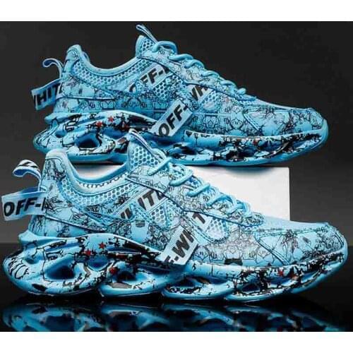 Mens Shoes Summer Retro Graffiti Comfortable Breathable Mesh Deodorant Running Sports Casual Shoes Lace-up Walking Shoes 2021