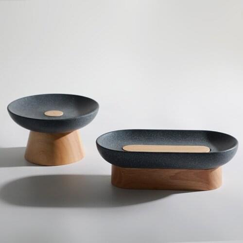 Desktop Fruit Plate Ornaments Nordic Solid Wood Home Coffee Table High-leg Plate Ornaments