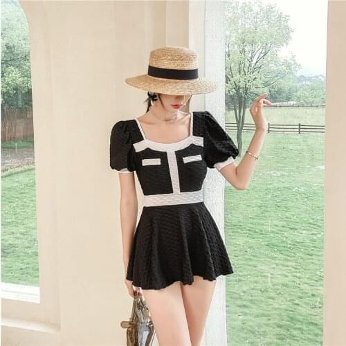 2021 New Korean Womens Swimsuit Slip Dress Collect Waist Two Pieces Swimwear Bathing Suit Summer Swimming Beach Wear