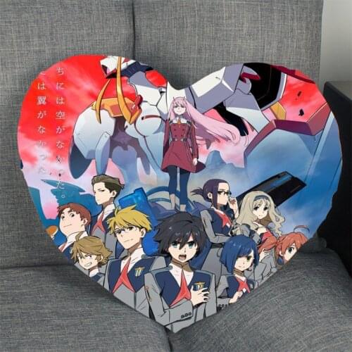 New Dear In The Franxx Cartoon Pillowcase Heart Shape Satin Fabric Pillow Cover For Home Bedroom Wedding Decorate Pillow Cases