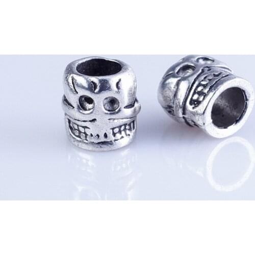 Wholesale 45pcs silver plated steampunk skull beads Big Hole Beads Fit style European Bracelet hole 5mm