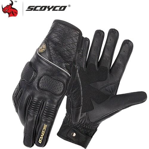 SCOYCO Retro Perforated Motorcycle Gloves Summer Breathable Leather Guantes Moto Men Motocross Gloves Luvas Da Motocicleta