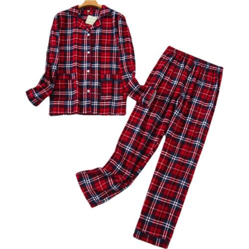 Womens Pajamas Plus Size S-XXXL Clothes Ladies Flannel Cotton Home Wear Suit Autumn Winter Pajamas Plaid Print Sleep Tops