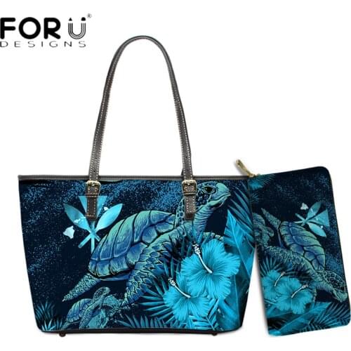 FORUDESIGNS Luxury Handbags Women Bags Designer Hawaiian Sea Turtle With Hibiscus Printing Ladies Shoulder Bag Purse Bolsa Mujer