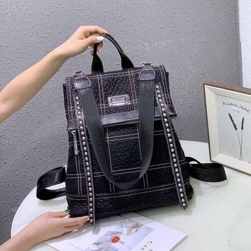 Split Leather Female Backpack Rivet Black Mochila Mujer Luxury Large Capacity Sac De Luxe Femme Travel School Shoulder Bags