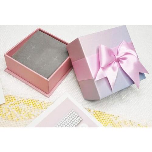 Gradient Bow Design Square Earrings Jewelry Box Engagement Ring Display Case Jewelry Organizer Storage Gift Box