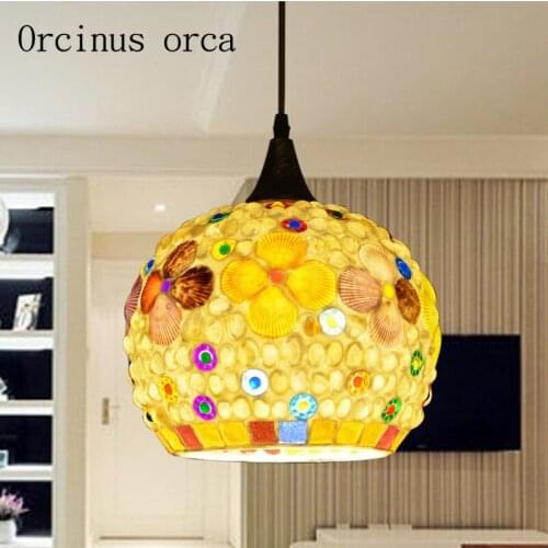 Mediterranean Bohemia LED three chandelier bedroom creative study restaurant single head shell pendant
