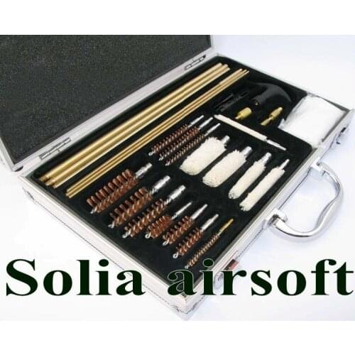 Universal Rifle Gun Barrel Cleaning Accessory Kit Brushes Set Aluminum Box Tool & Case