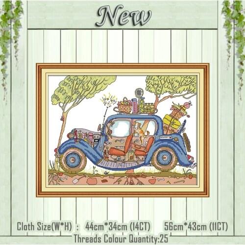 Station wagon cartoon decor painting counted printed on canvas DMC 14CT 11CT Chinese Cross Stitch Needlework Set Embroidery kits