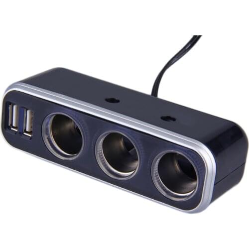 Universal 3 Socket Adapter Splitter 3.1A USB Charger Car DC 12V/24V Cigarette Lighter Socket Splitter+Dual USB Port Car Adapter