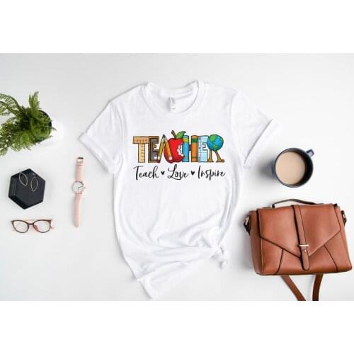 Inspirational Teacher Teach Love Inspire Back To School First Grade Teacher Appreciation Shirt Cotton O Neck femme t-shirts y2k
