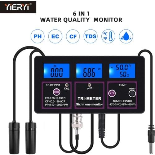 Yieryi New PH EC TDS CF RH Temperature 6 in 1 Online Water Quality Monitor PH meter Multi-parameter Pools Aquariums tester