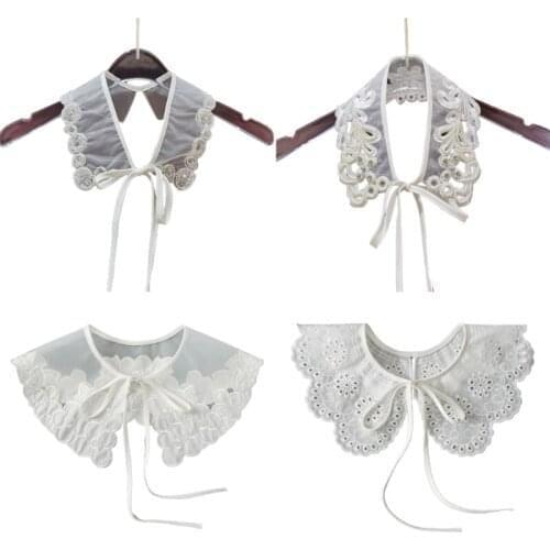 Women Hanfu Costume Detachable False Collar Faux Pearl Crystal Beading Lapel Necklace Choker Embroidery Lace Shawl G5AE