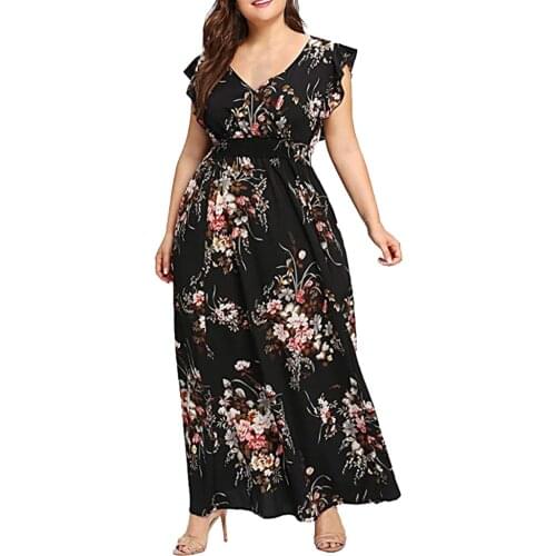 Women Dress 2021 Casual Short Sleeve Long Dress Boho Floral Print Maxi Dress V Neck Bandage Elegant Dresses Vestido Plus Size