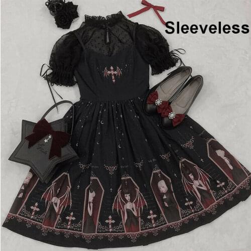Japanese Gothic Lolita Women Harajuku Street Fashion Sleeveless Punk Dresses Lolita Blouse Kawaii Dress Red Lolita Dress