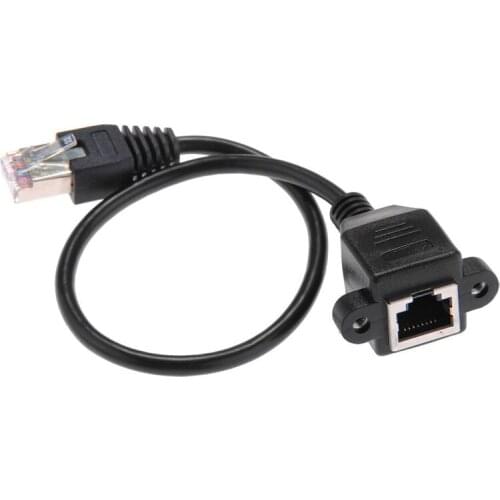 1FT RJ45 Male to Female Screw Panel Mount Ethernet LAN Network Extension Cable