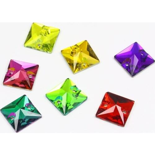 12mm Square Shape Sewing Rhinestones Glitter Flatback Stone K5 Glass Crystals Stone Sew on Diamond for Needlework Clothes Shoes