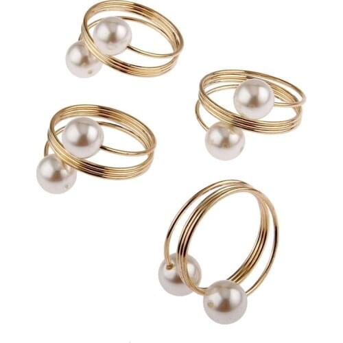 12Pcs Pearl Napkin Buckle Hoop Napkin Rings Circle Serviette Holder For Wedding Hotel Supplies Table Decoration, Gold-ABUX