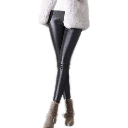 2018 Winter Leggings Women Autumn Warm Fake Leather Velvet Pants Stretch Skinny Sexy High Elastic Waist Leggings Pants TopQ1047