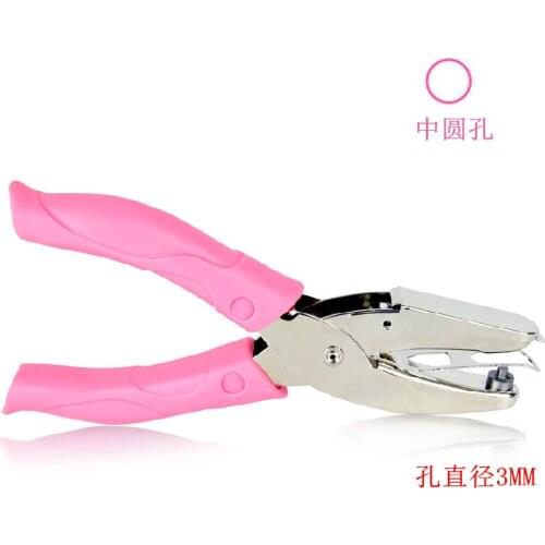 3mm premium pink handle single hole punch high quality metal punch could pierce paper leather pvc card hot sale