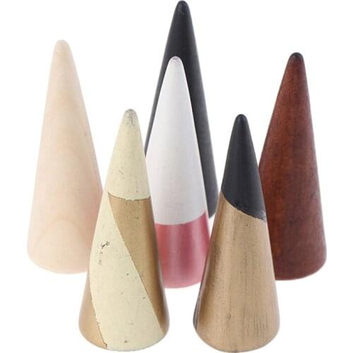 3Pcs/set Ring Cone Wood Gift Jewelry Display Ring Stand Storage Organiser Holder Tray