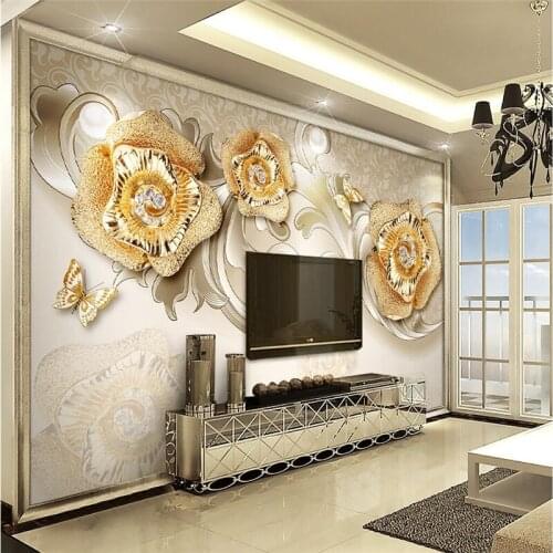 Beibehang flooringRose Gold Jewelry Butterfly Background Art Mural wallpaper for Living Room Large wall papers home decor behang