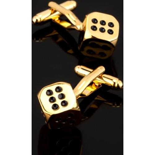 Free shipping, high quality copper gold dice cufflinks, casino dice entertainment design for mens shirt cufflinks gifts