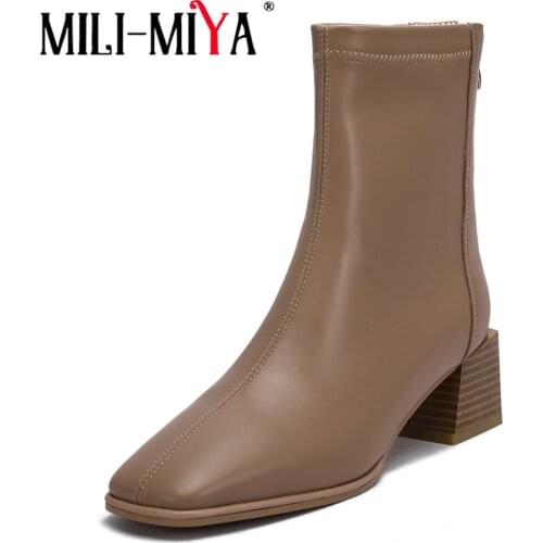 MILI-MIYA New Arrival Fashion Women Ankle Boots Thick High Heels Square Toe Solid Color Zipper Elegantquare Toe Daily Wild Shoes