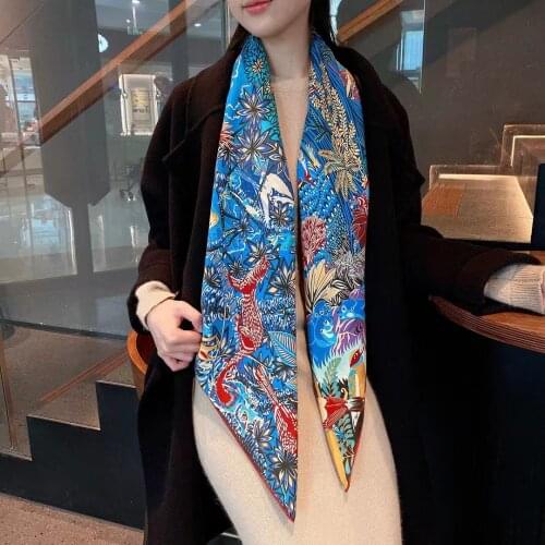 BYSIFA| Blue Twill Square Scarves Hijabs Fashion Women Brand 100% Natural Silk Scarf Headscarf 110*110cm Top Grade Scarves Shawl