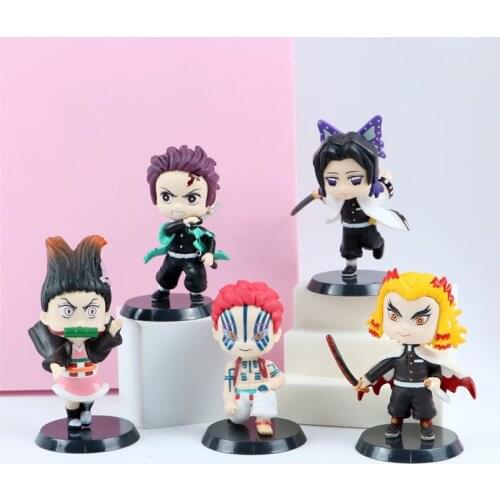Demon Slayer Kimetsu No Yaiba Anime Figure Toys Tsuyuri Kanao Kamado Tanjirou Rengoku Kyoujurou Model Dolls 5pcs/set