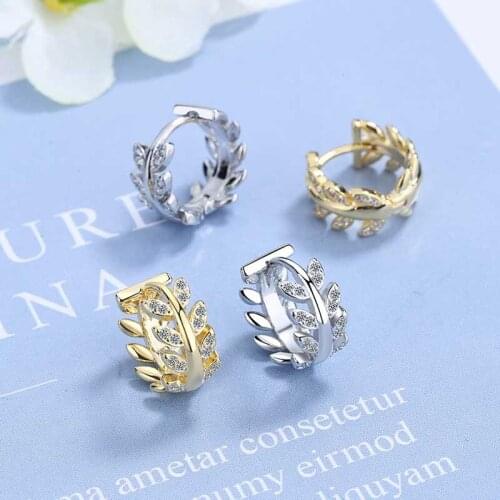 Exquisite Cute Leaf Hoop Earring Fashion Small Full Cz Zircon Earrings for Women Female Party Wedding Jewelry Gift Accessories