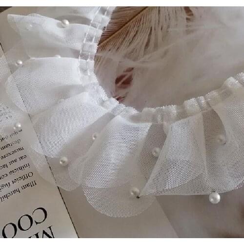 1Yards New Embroidery Lace Fabric Guipure 6.5cm Beaded Lace 3D Flower Beaded Lace Fabric White Laces Ribbons ruban dentelle PQ20