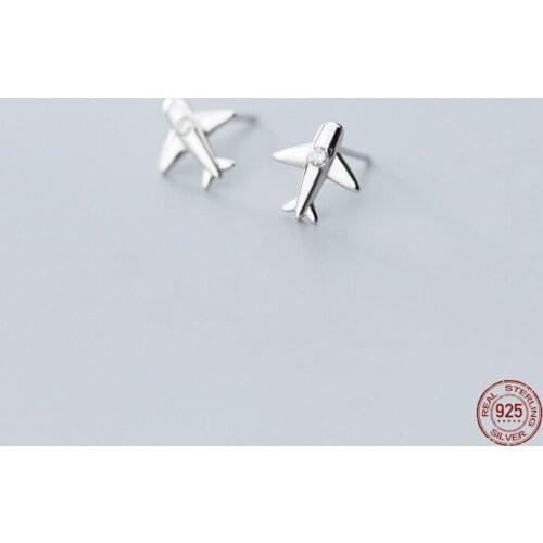 LKO 925 Sterling Silver Stylish Inlaid Zircon Mini Aircraft Airplane Small Stud Earrings for Fashion Women Jewelry Accessories