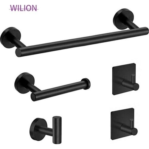 Matt Black 5Pcs Set Bathroom Accessory Towel Rack Robe Hook Toilet Paper Holder Stainless Steel Cuarto De Bano Accesorio