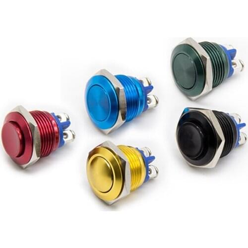 16mm Metal Oxidized Push Button Switch flat round 1NO reset press button screw terminal momentary red black blue Gold Green