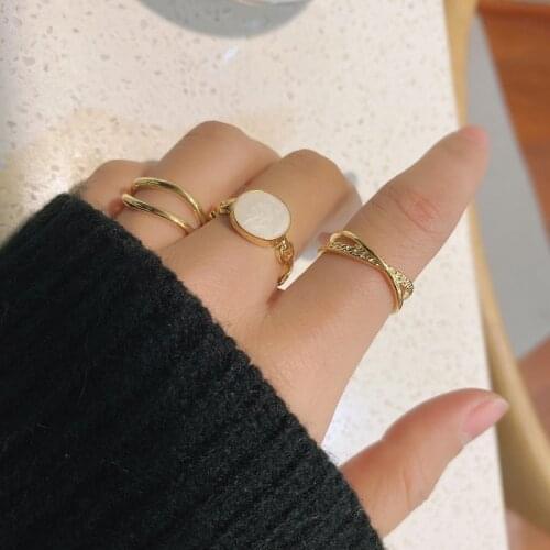 Fashion 3pcs/Set White Geometric Round Metal Rings Individuality Twist Open Adjustable Rings Sets for Women Girl Jewelry Gifts