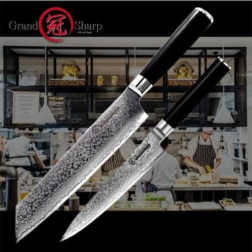 GRANDSHARP Kitchen Knife Set 2 Pcs vg10 Japanese Damascus Steel Knife Chef Cleaver Slicing Cooking Tools G10 Handle Gift Box