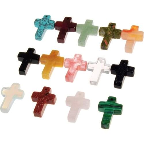 24pcs/lot Tourmaline Opal Natural Stone Quartz Premium Crystal Healing Energy Gem Stones Cross Charm Pendant Jewelry Making Free
