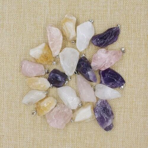Natural Healing Crystal Irregular Shape Amethyst Citrine, Smoked Quartz Reiki Stone Pendant Jewelry Women Men
