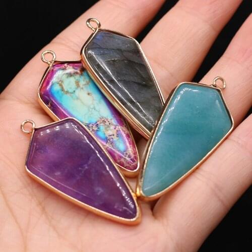 Natural Semi-precious Stone Gilt Edge Emperor Stone Amazonite Amethyst Pendant 20x45mm for Jewelry Making Necklaces Gift