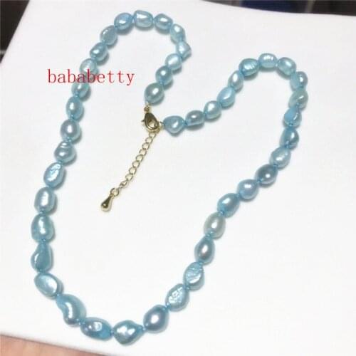 New Freshwater Baroque Pearl Light Blue 8-9MM 18" Necklace