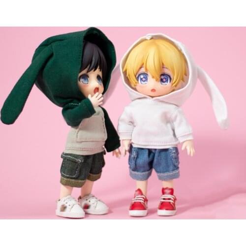 Ob11 Clothes Cute Rabbit Ear Sweater Hoodie Jacket for Molly, GSC, 1/12bjd, Obitsu 11 BJD Doll Clothes Accessories Toy Costumes