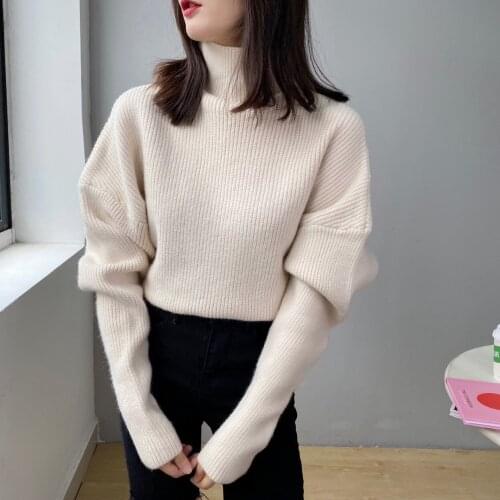 2020 Autumn Women Sweater Pullovers Turtleneck Long Sleeve Sweater Women Fashion Loose Sweater Cropped Tops Pull Femme Outwear