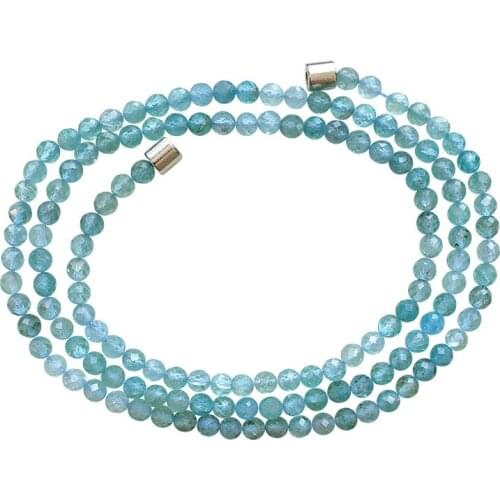 Blue Apatite Five Elements Water Natural Stone Necklace Faceted Beads Women Birthday Gift Three Circle Bracelet Fashion Jewelry